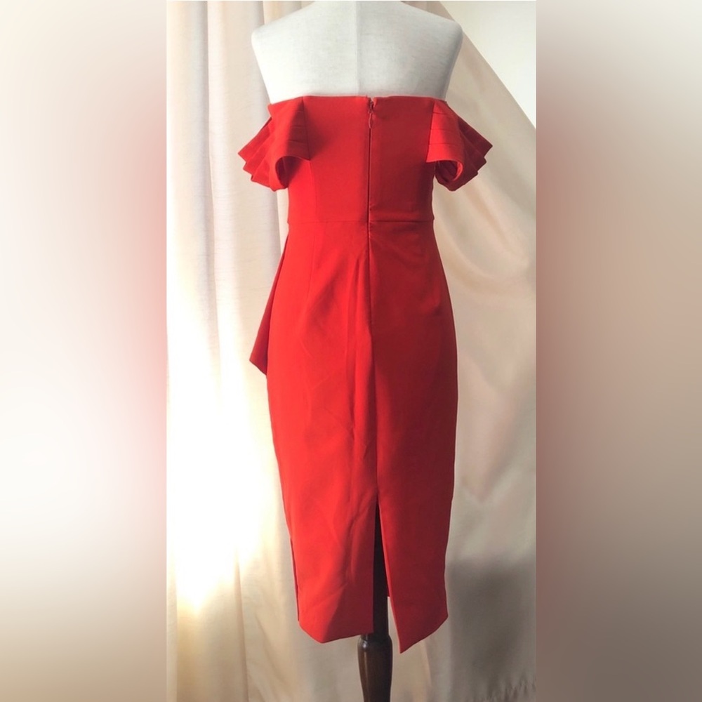 Lavish Alice One Shoulder Coral Red cocktail Dress - Picture 5 of 12